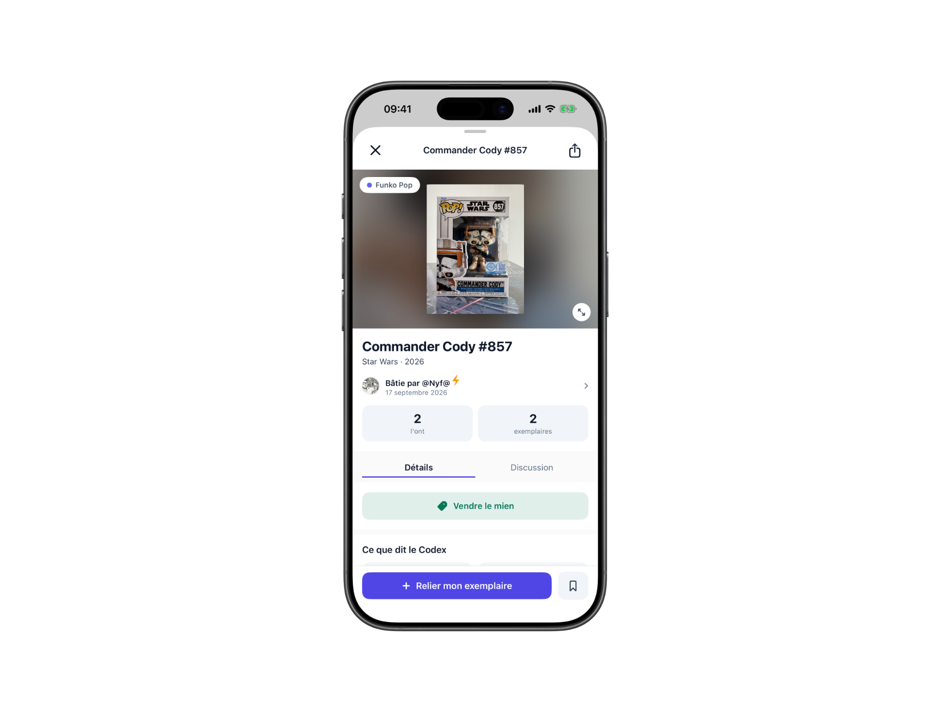 Une fiche du Codex dans l'application Collect&Geek